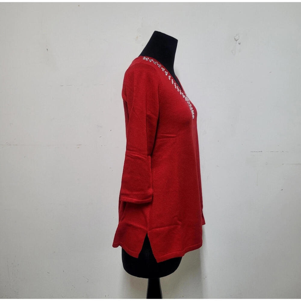 Iman Jeweled‎ Embellished "Touch of Cashmere" Sweater Tunic Red - Picture 3 of 12